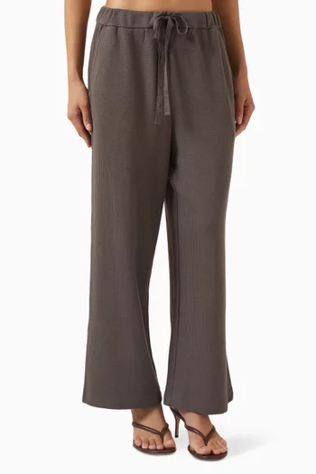 Doubleknit Wide-leg Pants in Waffle Cotton-blend