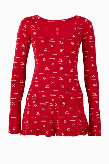 طقم بيجاما بلوزة وشورت بنقشة