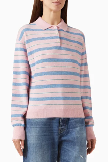 تي شيرت بولو بتصميم جامعي ونقشة مخططة كشمير