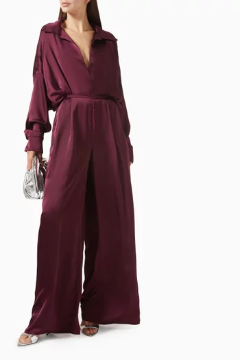 بودي سوت بنمط قميص بقصة بويفريند فضفاضة ستان