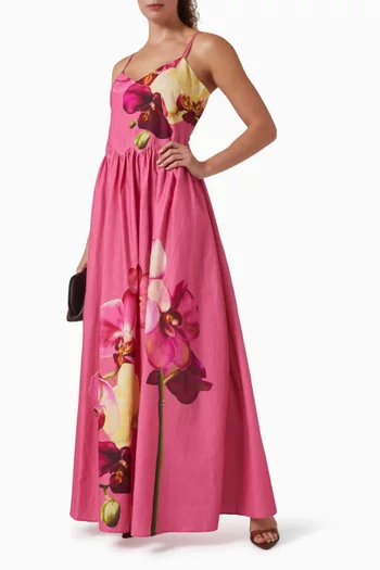 فستان ديليا طويل مزيج قطن وكتان