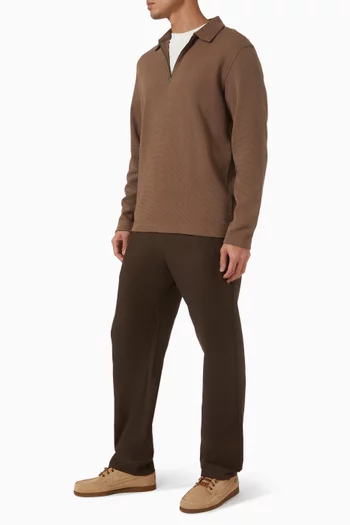 سترة بولو بسحّاب قصير ونسيج مضلع مزيج قطن