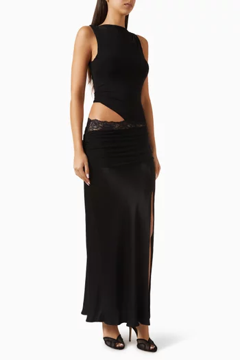 Rita Asymmetrical Maxi Dress in Jersey & Satin