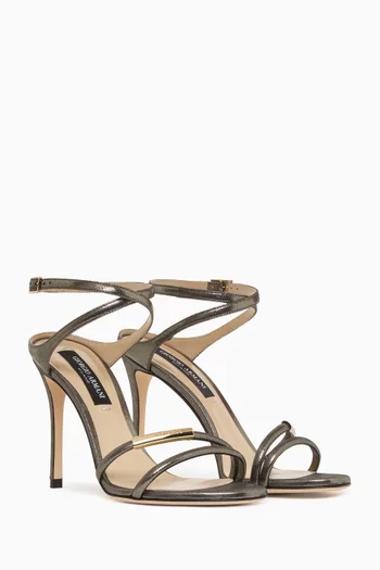 صندل بشعار الماركة بحجم صغير وكعب 95 مم جلد عجل لامع