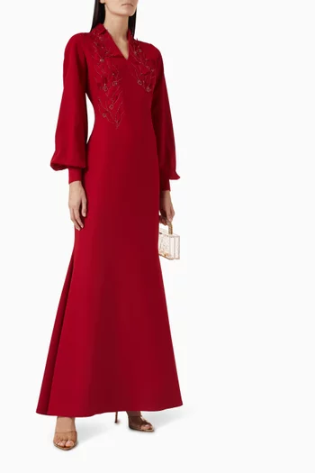 فستان مطرز بالخرز كريب