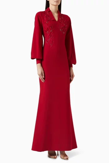 فستان مطرز بالخرز كريب