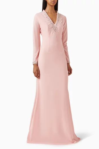 فستان مطرز بالخرز نسيج كريب