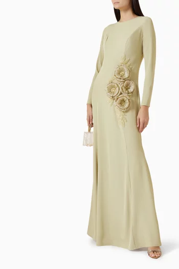 فستان مزين بزهور بارزة كريب