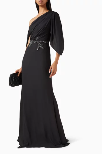 Crystal-embellished Draped Dress in Crepe