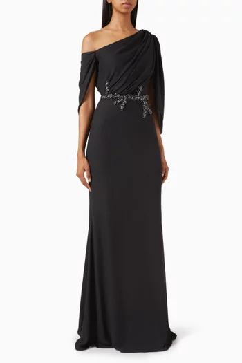 Crystal-embellished Draped Dress in Crepe