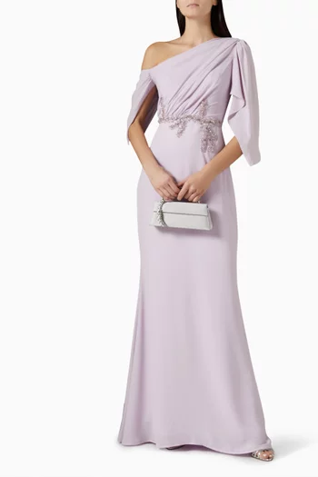 Crystal-embellished Draped Dress in Crepe
