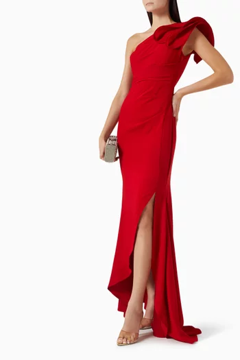 One-shoulder Gown in Crepe