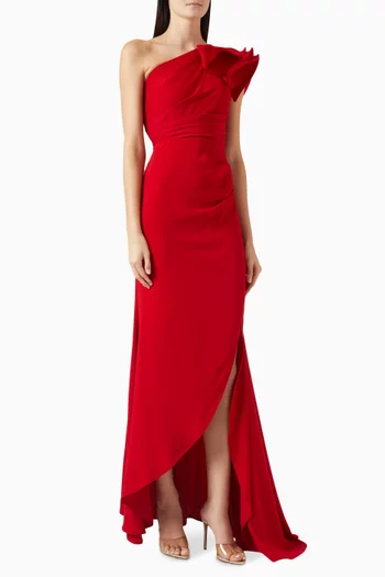 One-shoulder Gown in Crepe