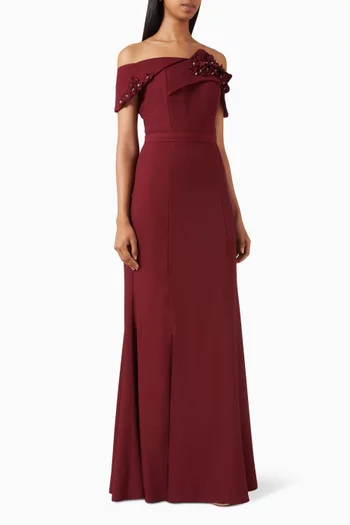 Off-shoulder Embellished Gown in Crepe