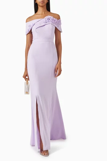 Off-shoulder Embellished Gown in Crepe