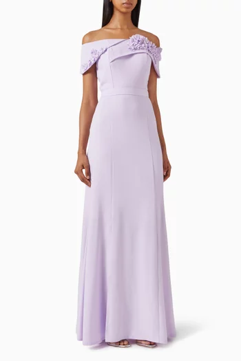 Off-shoulder Embellished Gown in Crepe