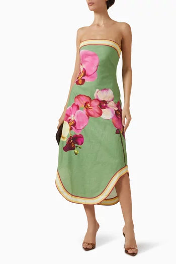 فستان ميف مزين بنقشة قطن وكتان