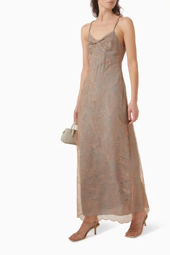 Floral-embroidered Dress in Tulle