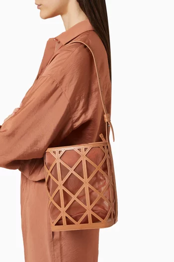 Bucket Bag in Leather & Mesh