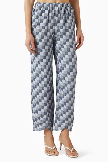 Check-print Pants in Linen Gauze