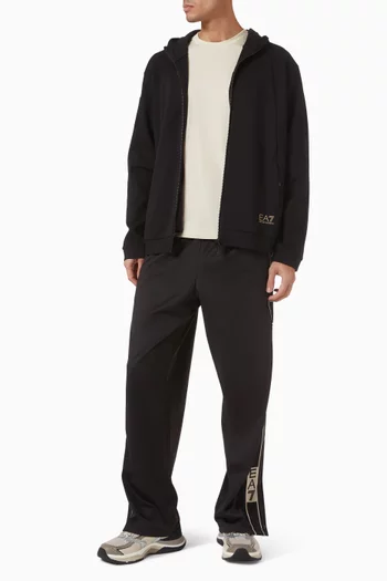 كنزة بغطاء رأس وشعار الماركة مزيج قطن