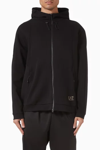 كنزة بغطاء رأس وشعار الماركة مزيج قطن