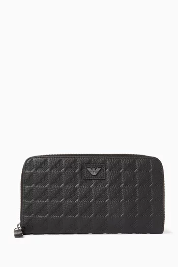 محفظة بسحّاب وشعار النسر المحفور جلد