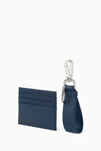 Logo Keyring & Card Holder Set in Regenerated Saffiano