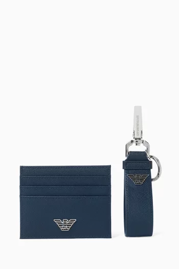 Logo Keyring & Card Holder Set in Regenerated Saffiano