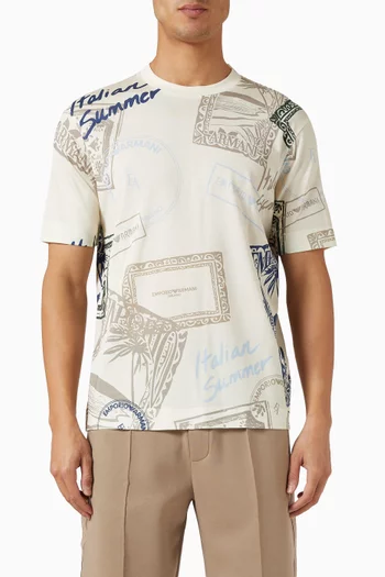 تي شيرت بطبعات أختام جواز السفر مزيج قطن