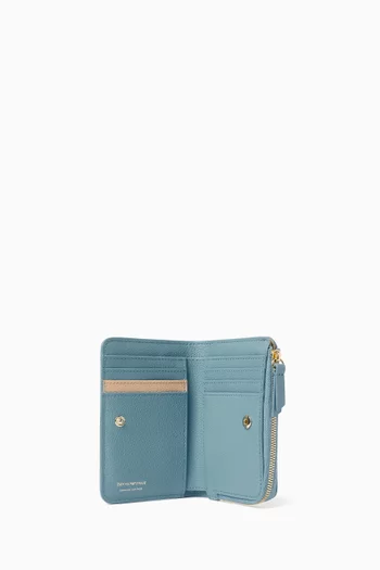 محفظة ثنائية الطي بسحّاب جلد