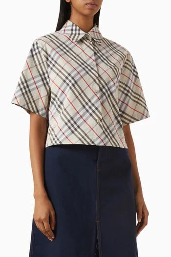 Collared Checked Shirt in Cotton Poplin