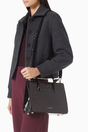 Midi Tote Bag in Croc-Embossed Calf Leather