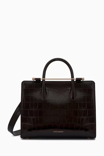 Midi Tote Bag in Croc-Embossed Calf Leather