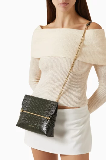 Stylist Crossbody Clutch Bag in Croc-embossed Leather