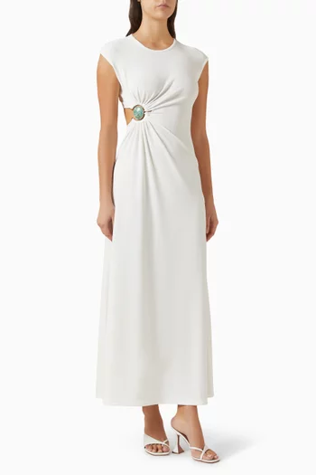 فستان بلا أكمام بكشكش وحلية من حجر معدني جيرسيه