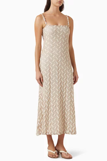 فستان أوريا نسيج بنقشة خطوط متعرجة