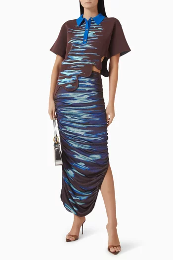 تي شيرت بولو ايبوني بحافة مموجة