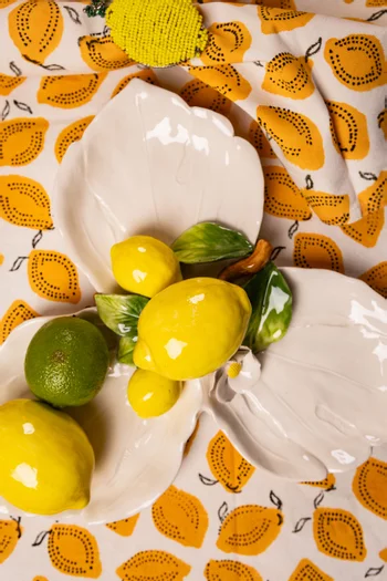 طبق مقبلات بنقشة ليمون خزف بطلاء يدوي