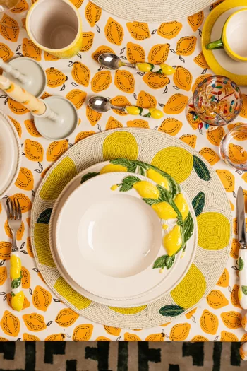 طبق شوربة بنقشة ليمون خزف بطلاء يدوي