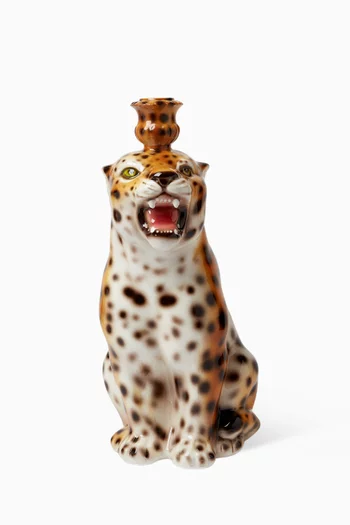 Jungle Leopard Candlestick Holder in Ceramic