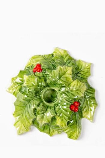 حامل شمعة بنقشة مستوحاة من موسم الأعياد خزف بطلاء يدوي