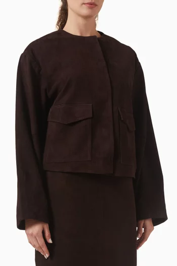 Utility Cocoon Bomber Jacket in Suede