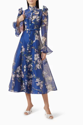Katrina Butterfly-sleeve Midi Dress
