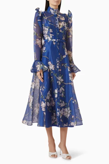 Katrina Butterfly-sleeve Midi Dress
