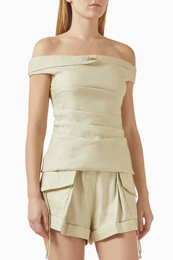 بلوزة كاسباه بأكتاف مكشوفة مزيج كتان