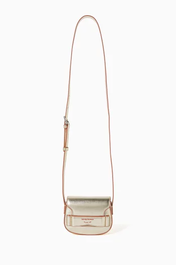 Logo Crossbody Bag in Faux Metallic Leather