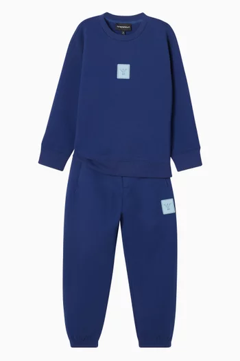 بنطال رياضي مزيج قطن برقعة شعار الماركة