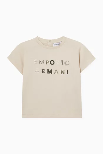 تي شيرت بطبعة شعار الماركة قطن