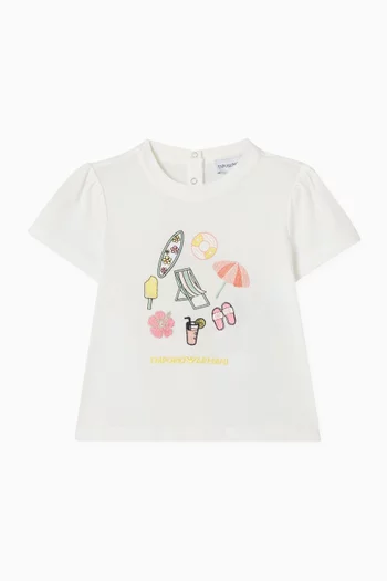 Beach-embroidered T-shirt in Cotton